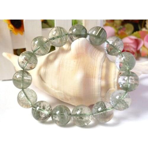 14mm Natural Green Phantom Quartz Chlorite Cornucopia Crystal Round Beads Bracelet Powerful Women Mens Stretch Bracelet