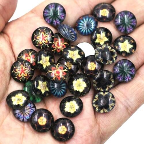 20PCS 12mm Mixed Floral Pattern Glass Cameos Cabochons Round Domes DIY Embellishment Scrapbook Handbag Crafts Decor Accessories