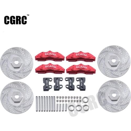 4pcs CNC Metal Front Rear Brake Discs Calipers For 1/10 RC Crawler Car Traxxas TRX4 Defender Bronco G500 TRX6 G63 OP Parts