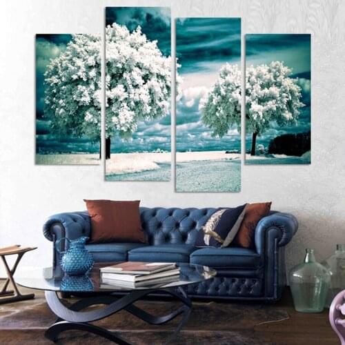 4pcs,Full Square Round 5D DIY Diamond Painting white winter tree Picture Diamond Embroidery, Cross Stitch,Mosaic,stickers decor