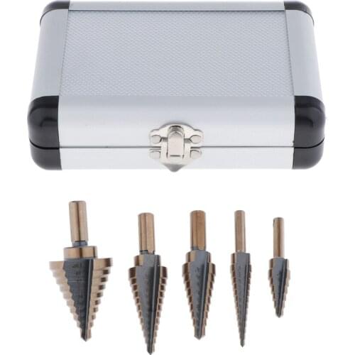 5x Step Drill Bit HSS Step Cone Drill Bit Cutting Hole Drill Kit for Woodwork