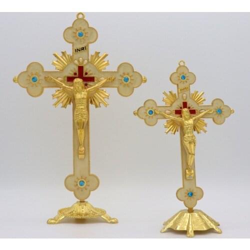 HeyMamba Church Relics Figurines Crucifix Jesus Christ On The Stand Cross Wall Crucifix Antique Home Chapel Decoration Wall