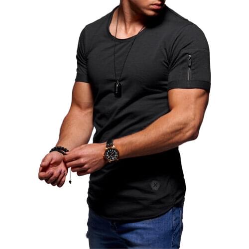 Zipper Shirts Men Tee Shirt Slim Fit O Neck Short Sleeve Shirts Muscle Casual Tops Boy Cotton T Shirts