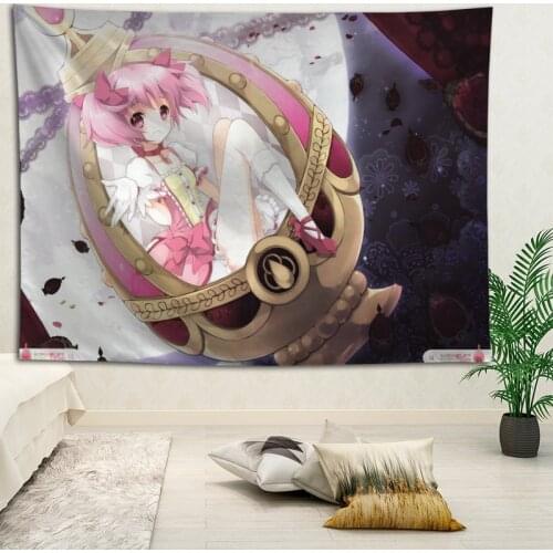Hot Sale Custom Anime Puella Magi Madoka Magica Printed Tapestry Background Decorative Tapestry Various Sizes Wall Hanging Decor
