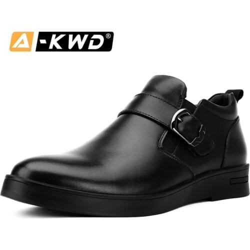 Wear Resistent Business Casual Shoes Fashion Shoes 2019 Genuine Leather Height Increase Shoes Fur Buckle chaussures hommes 35-47