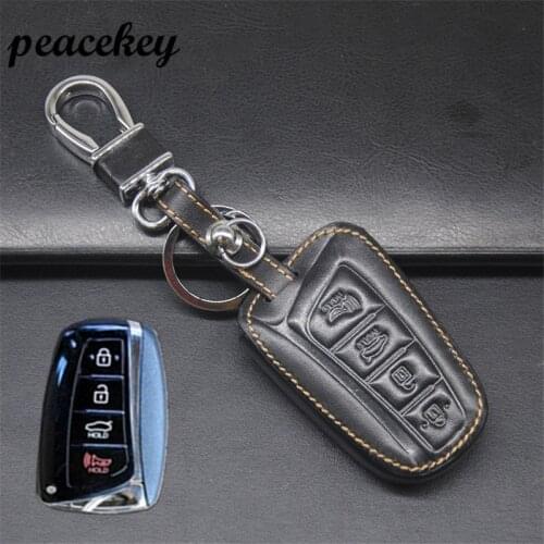 Leather Smart Car key Cover Case Bag Shell FOB For Hyundai Santa Fe Tucson IX45 Genesis Equus 4 buttons Remote