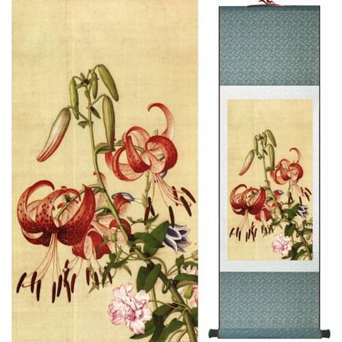 LangShining ink painting Birds and flower Painting Spring Ink wash painting silk scroll birds and flower painting