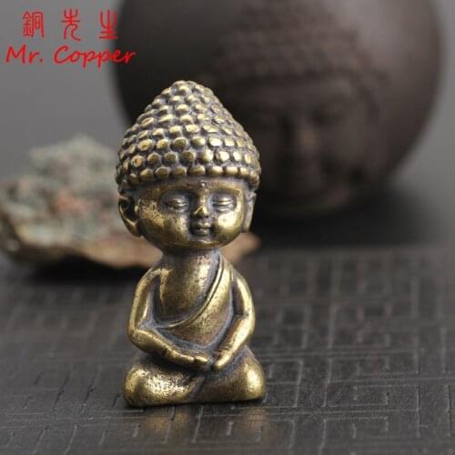 Copper Little Monk Buddha Statue Miniature Figurine Home Decoration Tea Pet Brass Casting Living Room Desk Feng Shui Decor Craft