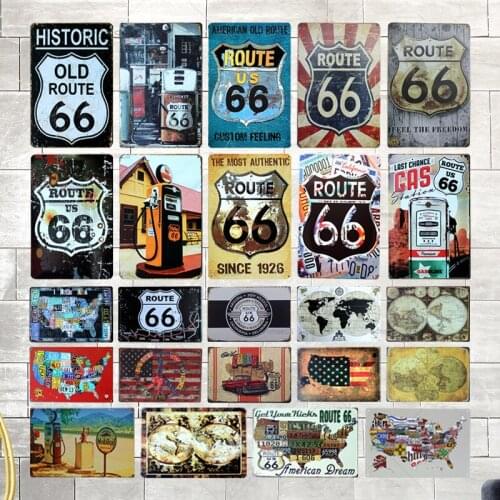 Route 66 Metal Sign Plates Garage Signs Vintage Tin Plate Bar Wall Decor Plaque Shabby Poster Painting A876
