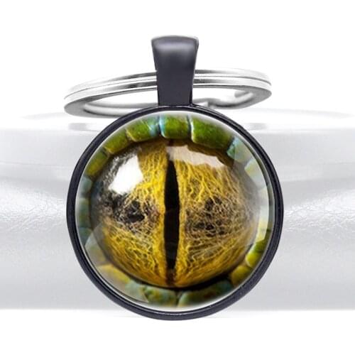 Fashion Dragon Eye Design Glass Cabochon Keychain Pendant Necklace Men Women Jewelry Accessories Gifts