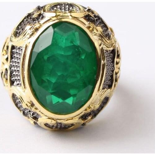 Handmade Green Emerald Man Silver Ring, 18K Gold Plated Emerald Silver Men Ring, Silver Paraiba Man Ring, 925 Sterling Silver