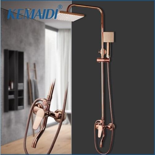 KEMAIDI Luxury Rose Golden Shower Faucet Set Solid Brass Pink Bathroom Bathtub Mixer Rainfall Spray Hand Shower Shower Facuet
