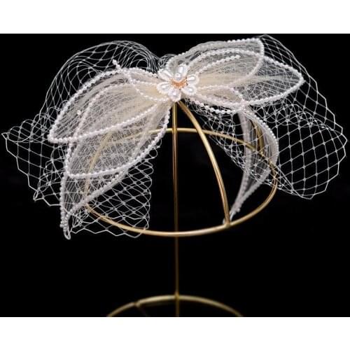 New original pearl mesh hairband Beige veil bridal hair wear wedding hair accessories