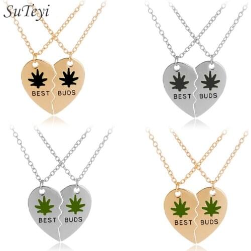 New Broken Heart Split Gold Silver Color Heart Shape Pendant Necklace "Best Friends" Maple Leaves Best Friends Couple Necklace