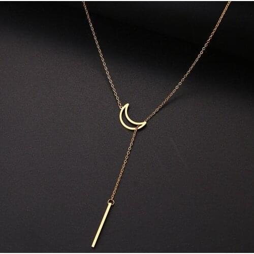 DOTOFI For Women Fashion Moon Necklaces Baguette Pendant Stainless Steel Gold and Silver Color Necklace Jewelry Gift