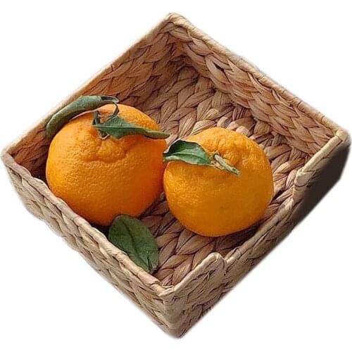 Natural Straw Woven Hyacinth Storage Basket Hand-Woven Square Desktop Storage Container Household Tableware Storage