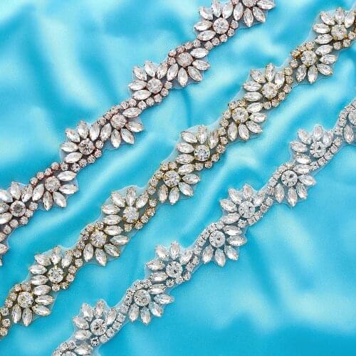 SESTHFAR Beaded Fix Sliver Clear Bling Sew On Crystal Rhinestone Applique Trimming for Dress DIY Bridal Belt Headbands Garter