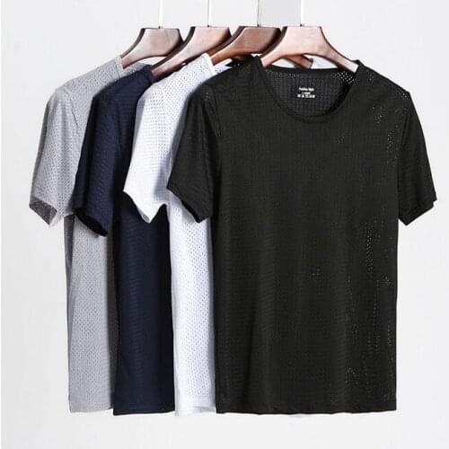 Hollow Ice Silk Mesh Net Hooded T-Shirt Short Sleeve Tops Transparent Clubwear