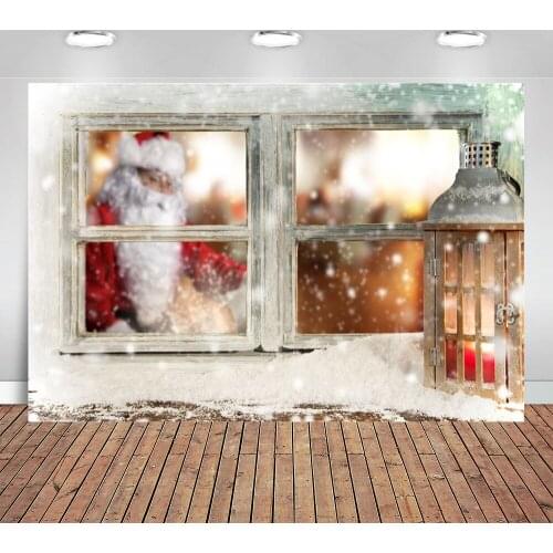 Christmas Window Sill Backdrop New Year Snowflake Photography Background Santa Claus Surprise Vintage Lantern Holiday Party