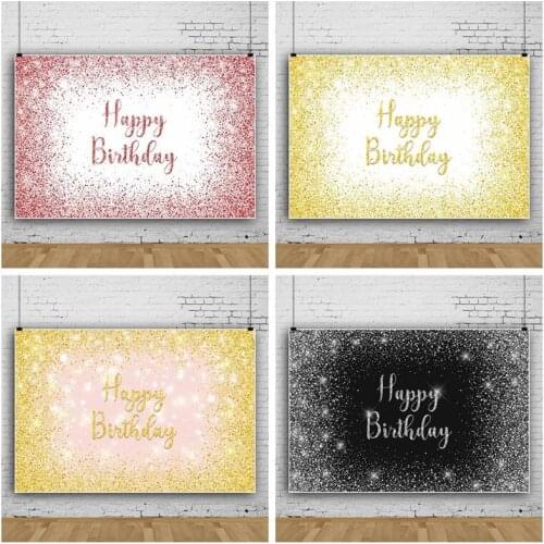 Gold Glitter Happy Birthday Party Custom Background For Photo Studio Black Happy Birthday Decoration Supplies Name DIY Backdrops