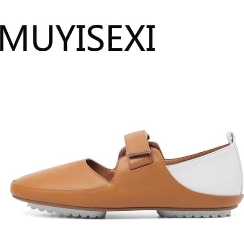Comfortable soft brand shoes women genuine leather flats platform casual daily wear concise round toe spring HL210 MUYISEXI