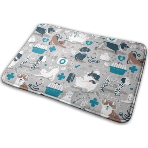 Veterinary Medicine , Happy And Healthy Friends / / Grey Background Turquoise Details Navy Blue White And Brown Cats Dogs And