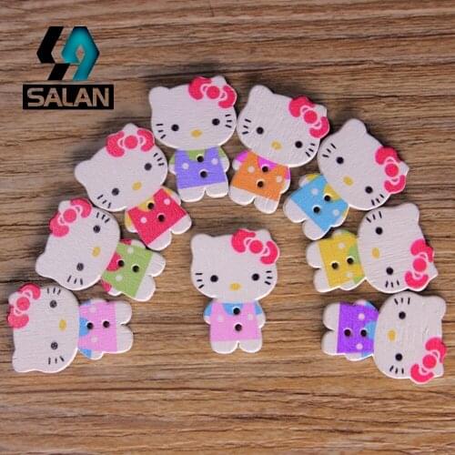 WB-0050 Free shipping wholesale/retailed 15pcs/lot colorfulhello kitty wooden buttons for children clothing DIY gift