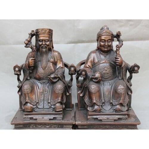 Xd 001636 14" Chinese Pure Bronze Shou Peach Gnome Kobold God Sitting Chair Statue Pair