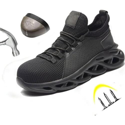 Safety Shoes Men Breathable Mesh Lace Up Rubber Sole Steel Toe Anti Smashing Puncture Proof Indestructible Work Boots Size 39-46