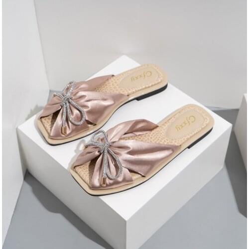 2021 Fashion Summer Women Slippers Silk Bow Outdoor Slippers Flats Open Toe Causal Sandals Comfortable Outdoor Shoes Plus 37-42