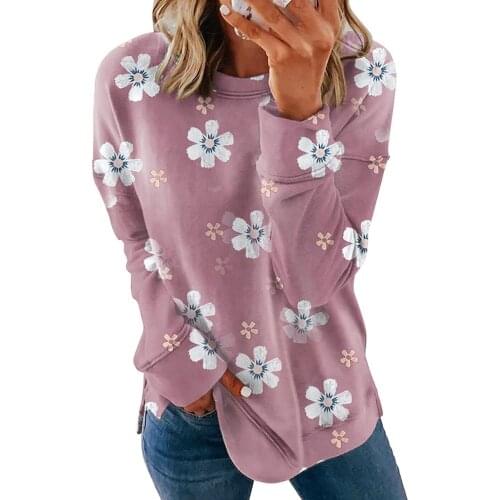 Women Sweatshirts Vintage Flower Pattern Fashion Long Sleeve Print Round Collar Loose Blouse Tops Casual Autumn Streetwear#f3