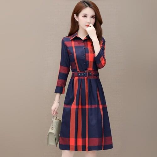 2021 new plaid dress female temperament fashion waist long long sleeve trench coat