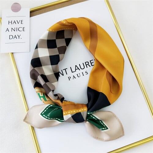 53X53CM Euro Stylish Women Twill Silk Neckerchiefs Chic Saddle Printed Imitation Ladies Neck Scaves Travel Stewardess Decoration