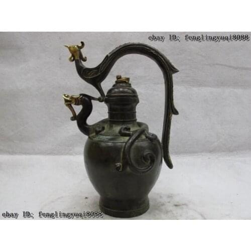 12 Chinese Bronze Copper Gilt Royal Palace Dragon phoenix teapot Stoup Wine Pot