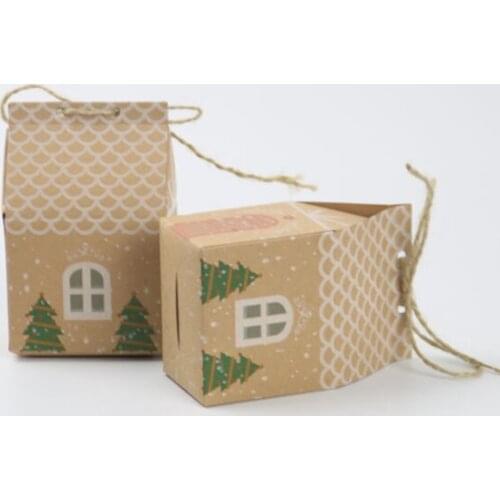 25pcs Mini House Shaped Kraft Paper Candy Box Christmas Festival Gift Bag Food Snack Chocolate Container