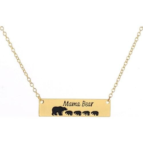 30pcs/lot Fashion Mama Bear Lettering With Five Bears Necklace Jewelry Bar Handmade Necklace Warm Motherly Love Gift For Mother