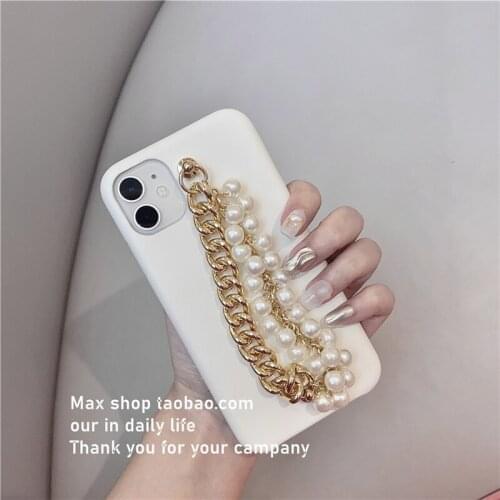 3D Glitter Luxury pearl bracelet metal wrist leather soft phone case for iphone 11 Pro X XR XS Max 6S 7 8 plus SE 2020 cute gift