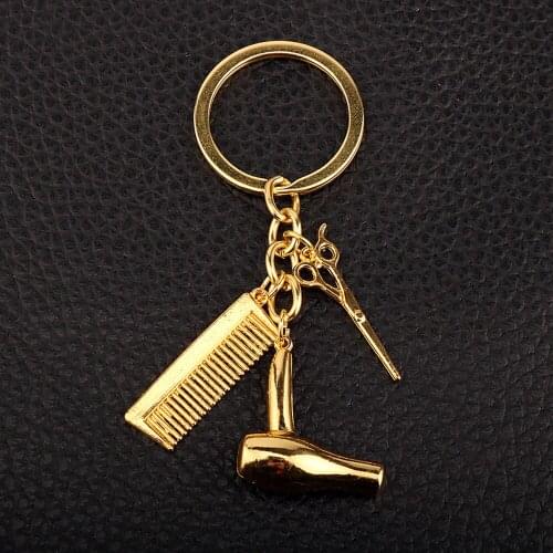Car Key Rings Comb Scissors Hair Dryer Keychains Fashion Jewelry Car-styling Hairdressers Gift Keyring