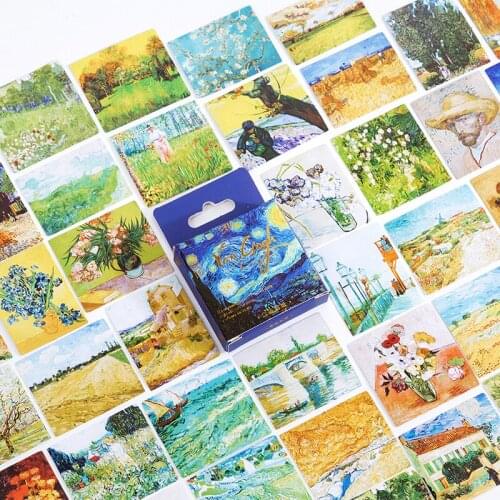 45 Pieces into World Famous Paintings Series Retro Art Style Handbook DIY Decorative Stickers