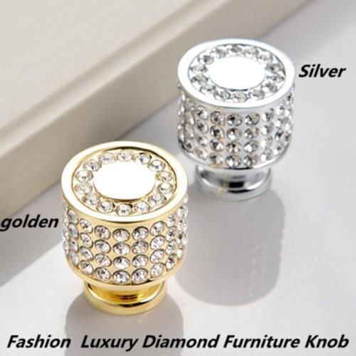 Dia 25mm fashion luxury shiny diamond drawer wine cabinet TV cabinet bathroom cabinet knob silver gold cupboard crystal handle