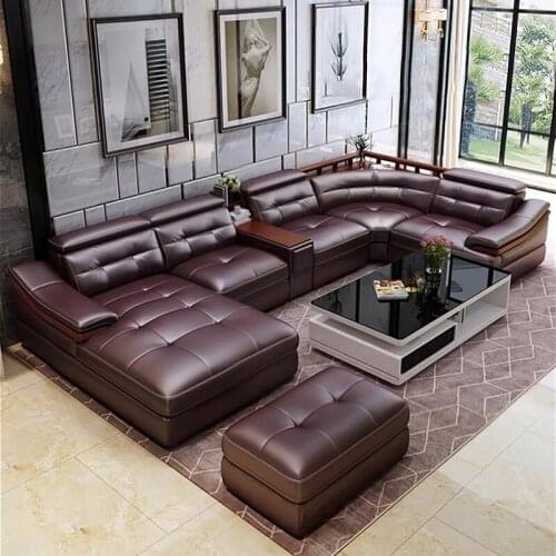 Living room Sofa genuine leather couch Nordic modern U shape corner диван мебель кровать muebles de sala cama puff asiento sala
