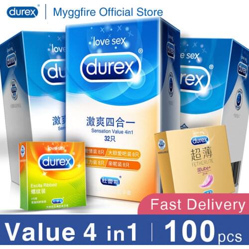 Durex 100PCS 4 Types Natural Latex Condoms Ultra Thin Lubricated Penis Sleeve Adult Condones Contraception Sex Toy Products