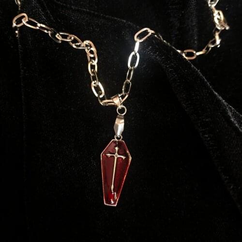 Gothic Cross Necklace Coffin Pendant Women Men Skull Necklace Jewelry Halloween Gift