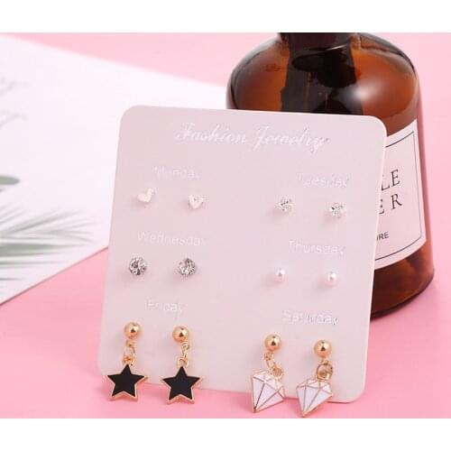 2019 new fashion women earrings for women cute stars geometric earrings Monday to Saturday Korean earrings 6 pairs set a week