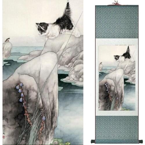 Cat silk art painting Chinese Art Painting Home Office Decoration Chinese cute cat painting2019072009