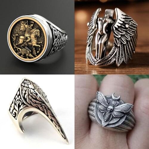 Vintage Punk Silver Color Ring Men Gothic Egypt Pharaoh Tutankhamun Rings For Male party Steampunk Ring Engagement Jewelry