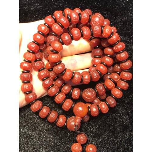 Royal Tibetan red agate Fortune Cloud Lucky totem beads 108 Mala necklace