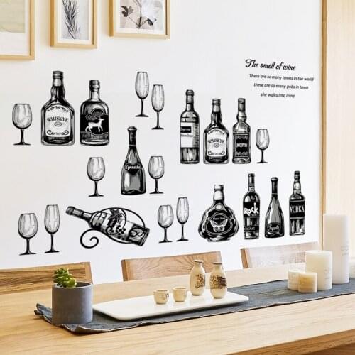 Creative Wine Glass and Bottle Kitchen Wall Sticker Restaurant Bar Diy Art Vinyl Decal Home Decor Wallpaper