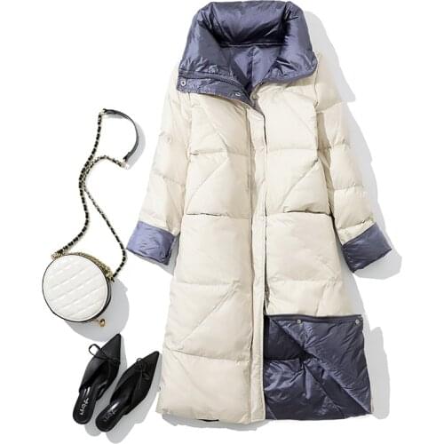 Autumn Winter Duck Down Jacket Woman Black Double Side Wear Outerdoor Female Coats Long Warm Down Coat Puffer Jacket Parka