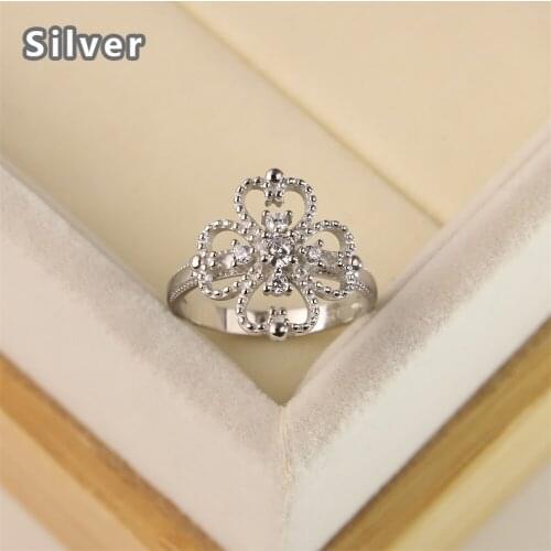 Best-selling Europe and the United States fashion s925 pure silver clovers crown ring Ms. Zircon crystal jewelry gifts